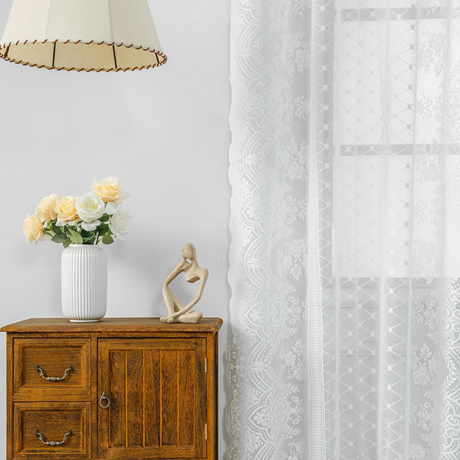 Francuska koronka haftowane zasłony na przelotkach, biała moskitiera na drzwi, 140 x 240 cm, zestaw 2 eleganckich prześwitujących zasłon okiennych, do dekoracji domu