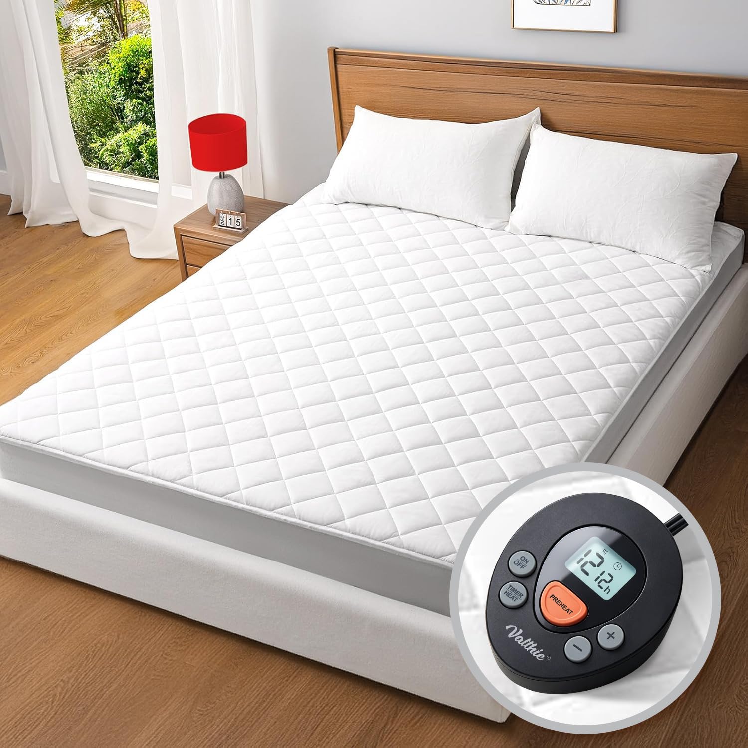 Valthie Heated Mattress Pad Twin XL, Electric Bed Warmer with Preheat