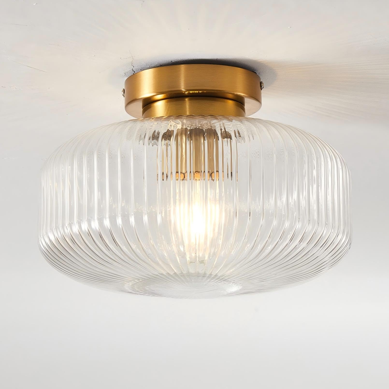B&Q -  Ceiling Light Brass Finish27Cm Vintage Ceiling Lamp With Textured Glass ShadeE27 Socket Ip44 Flush Mount Lightin