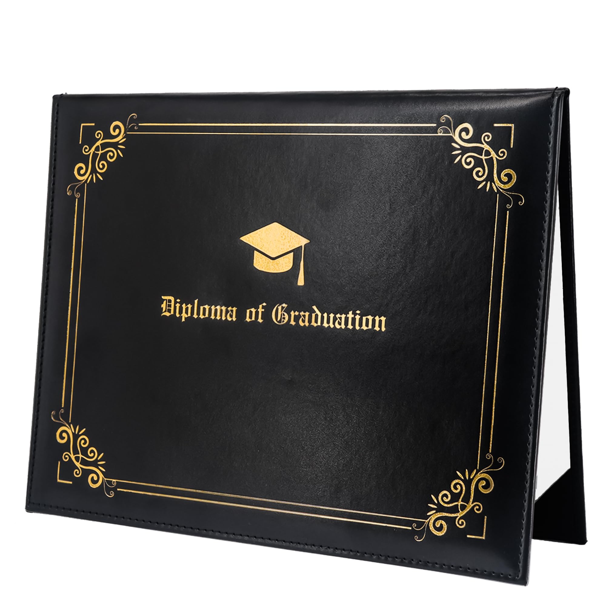 GraduationMall Leatherette Imprinted Diploma Cover for Certificate 8.5"x 11" Padded Graduation Diploma Holder Black