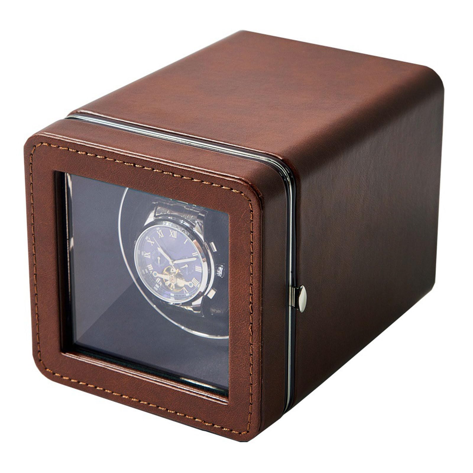 Machtiging Women's Brown Watch Winder,Automatic Watch Winder,Watch Winder Box,Self Winding Watches Shaker Spinner,Watch Winders For 1 Watches,Double Watch Rotator With Super Quiet Motor,For Men