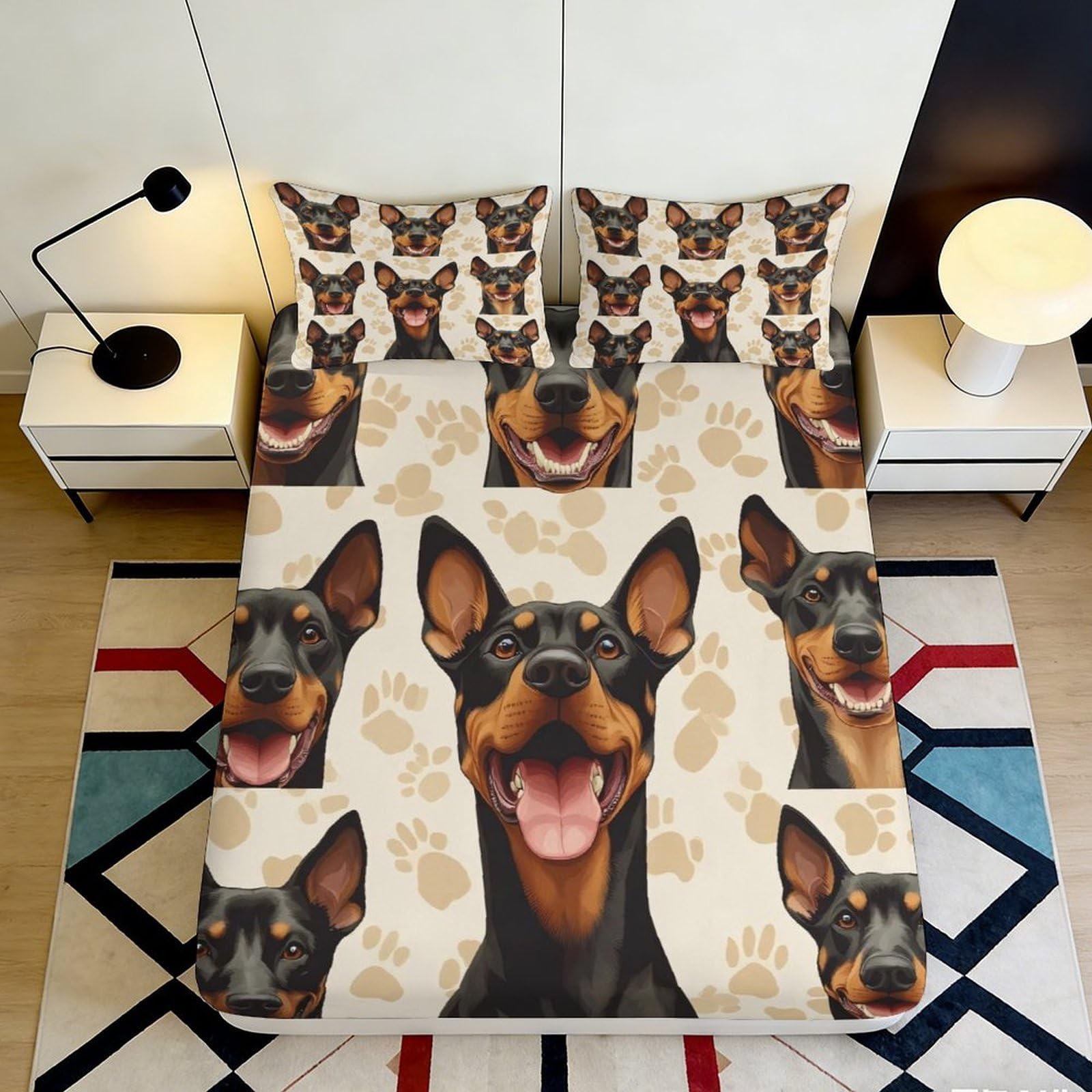 Jqzkxnhpbr Style-5 3D Printed Doberman Dog Pattern Fitted Sheet Microfiber Soft Washable Animal Bed Cover For Bedroom Guest Room Decor 90X200x25cm