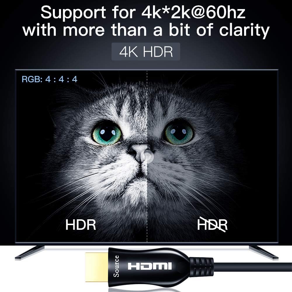One-Day Sale: Up to 50% Off Shuliancable Fiber Optic HDMI Cable， HDMI Optical Cable Support 4K@60Hz/4:4:4 HDR HDCP High Speed 18Gbps HDMI Lead (16Ft/5M)