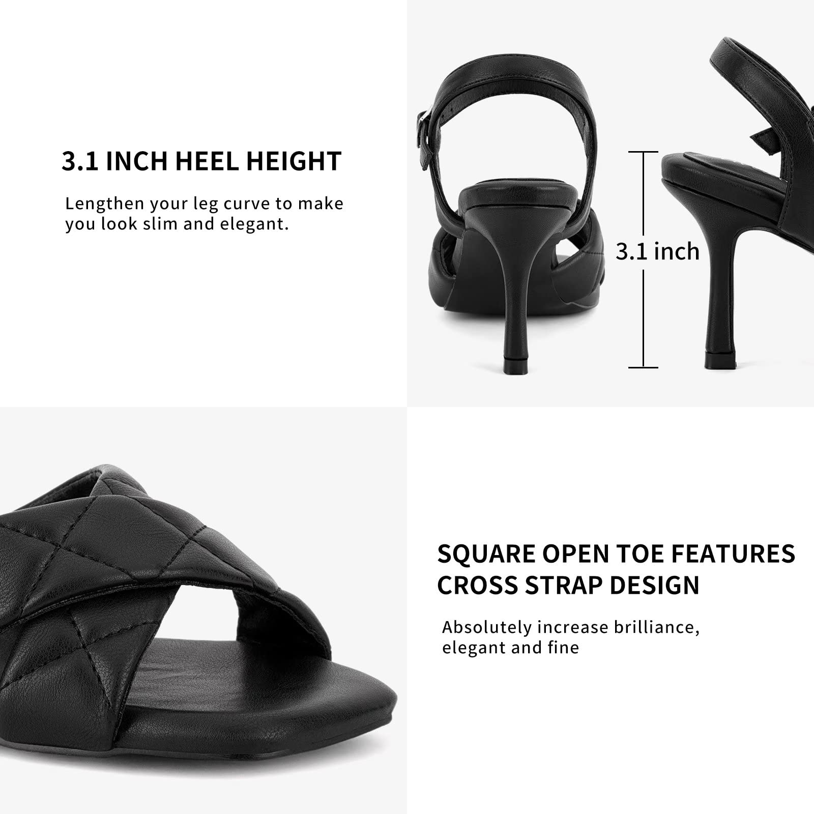 Greatonu Women's Square Toe heels Open Toe Slip-on Sandals Heeled Mules