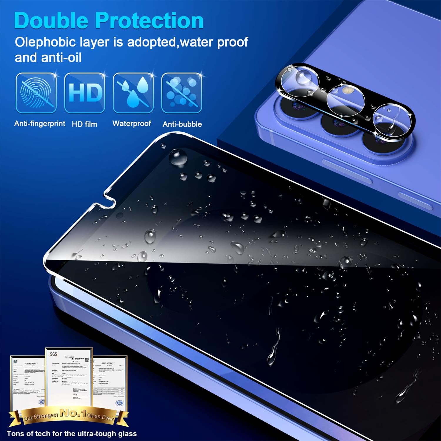 3 Pack Privacy Screen Protector for Samsung Galaxy S26 Plus Tempered Glass + 2 Pack Camera Lens Protector, True 25°Anti Spy, 9H+ Hardness, Fingerprint Unlock, Case Friendly Bubble-Free 6.7Inch