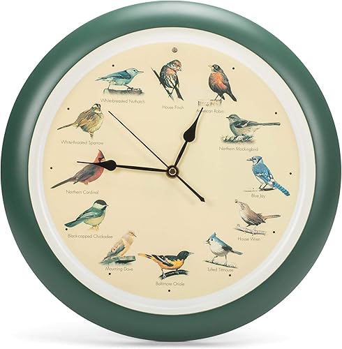 Mark Feldstein, The Original Singing Bird - Reloj de pared, 13 pulgadas, color verde