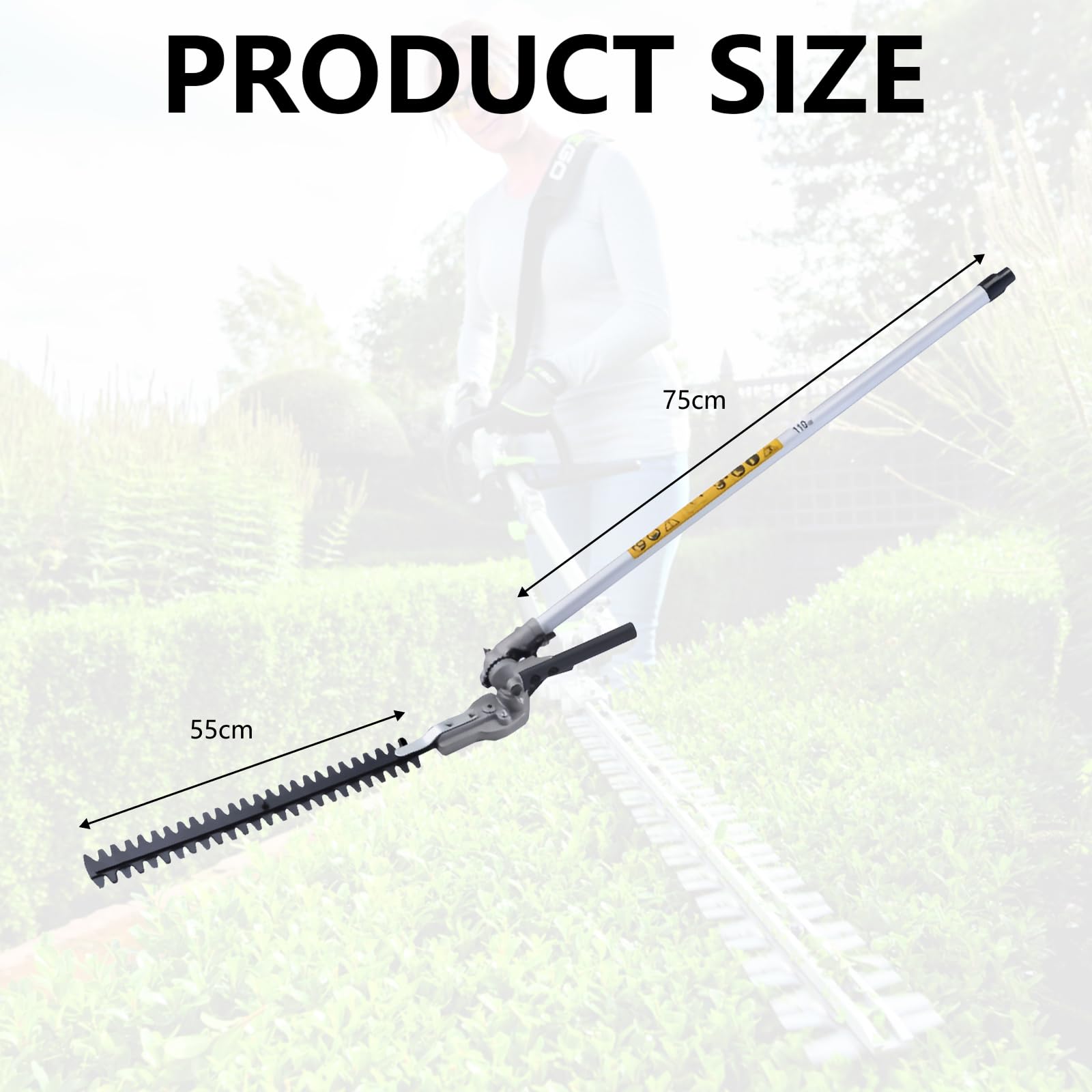 Accesorio para Cortasetos, Universal Cortasetos Cuchilla 43cm Cabezal con Extensión de Aluminio 75cm Compatible con Cortasetos Electrico Multiherramientas Inalámbricas
