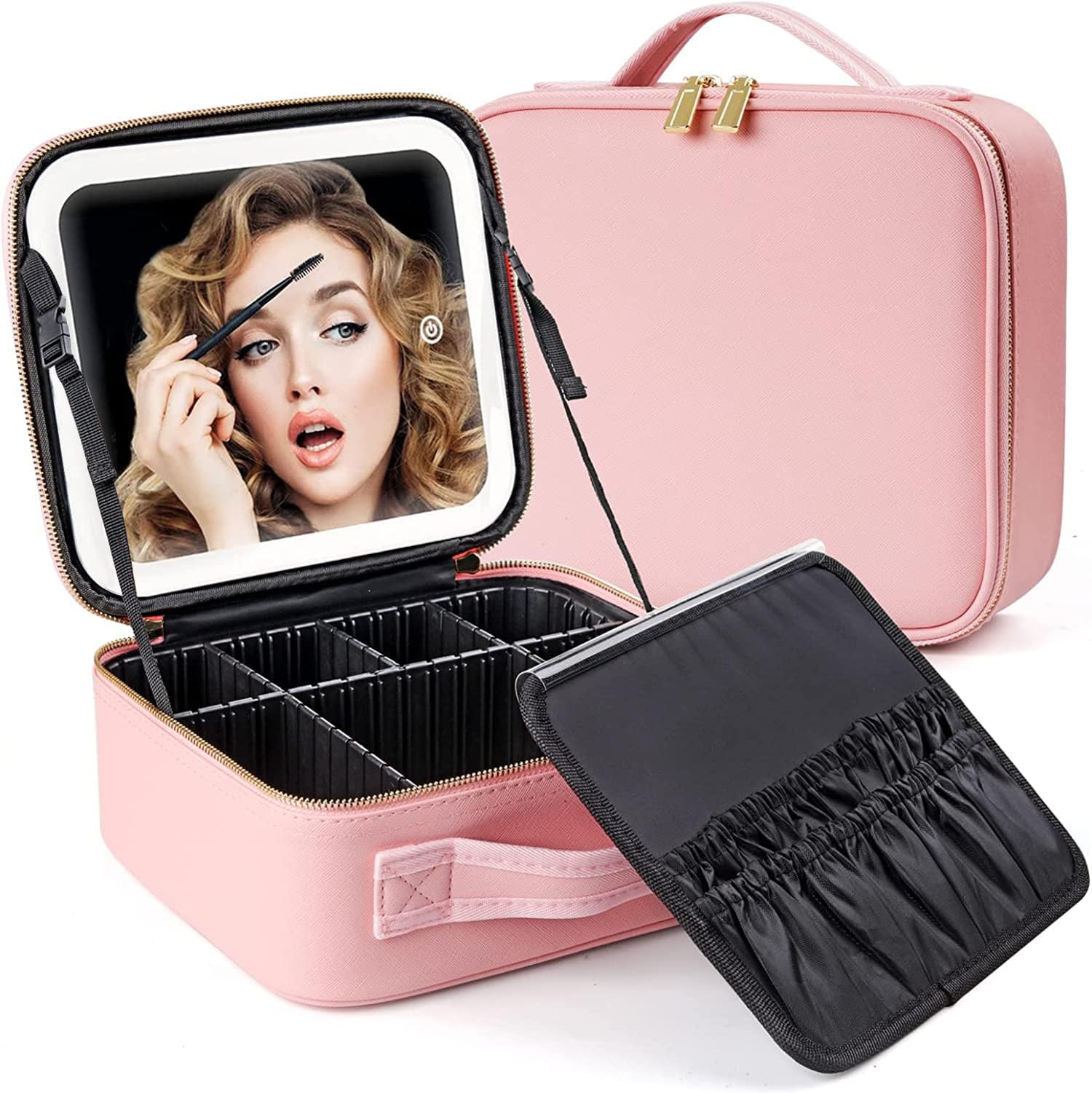 ONECIRCLE makeup bag with LED mirror, 3Adjustable Brightness mirror