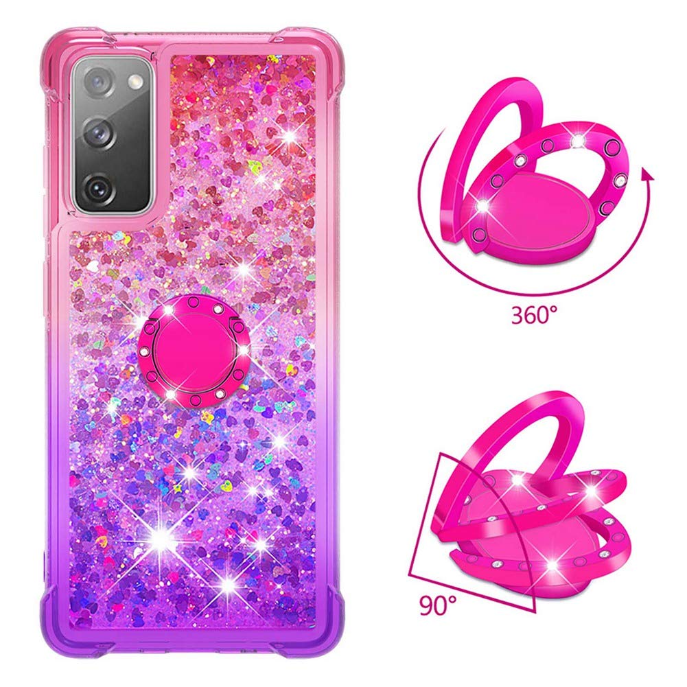 Uposao Cover Per Galaxy S20 FE 5G Con Anello Porta Cellulare – Glitterata A Stelle, TPU Trasparente, Rosa, + Pennino
