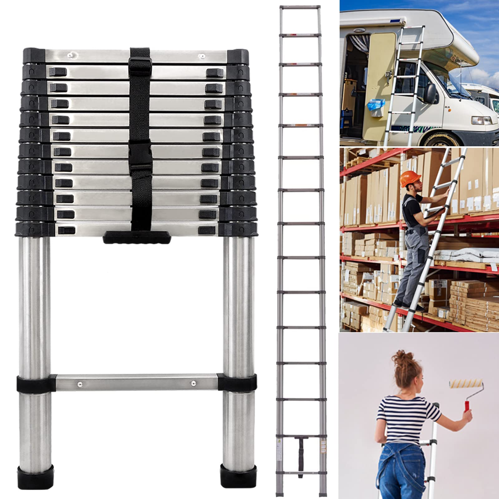 Portable Multi-Purpose Extendable Roof Ladder - 3.8m Stainless Steel Telescopic Loft Ladder for Outdoor Roof Attic Home — image 1
