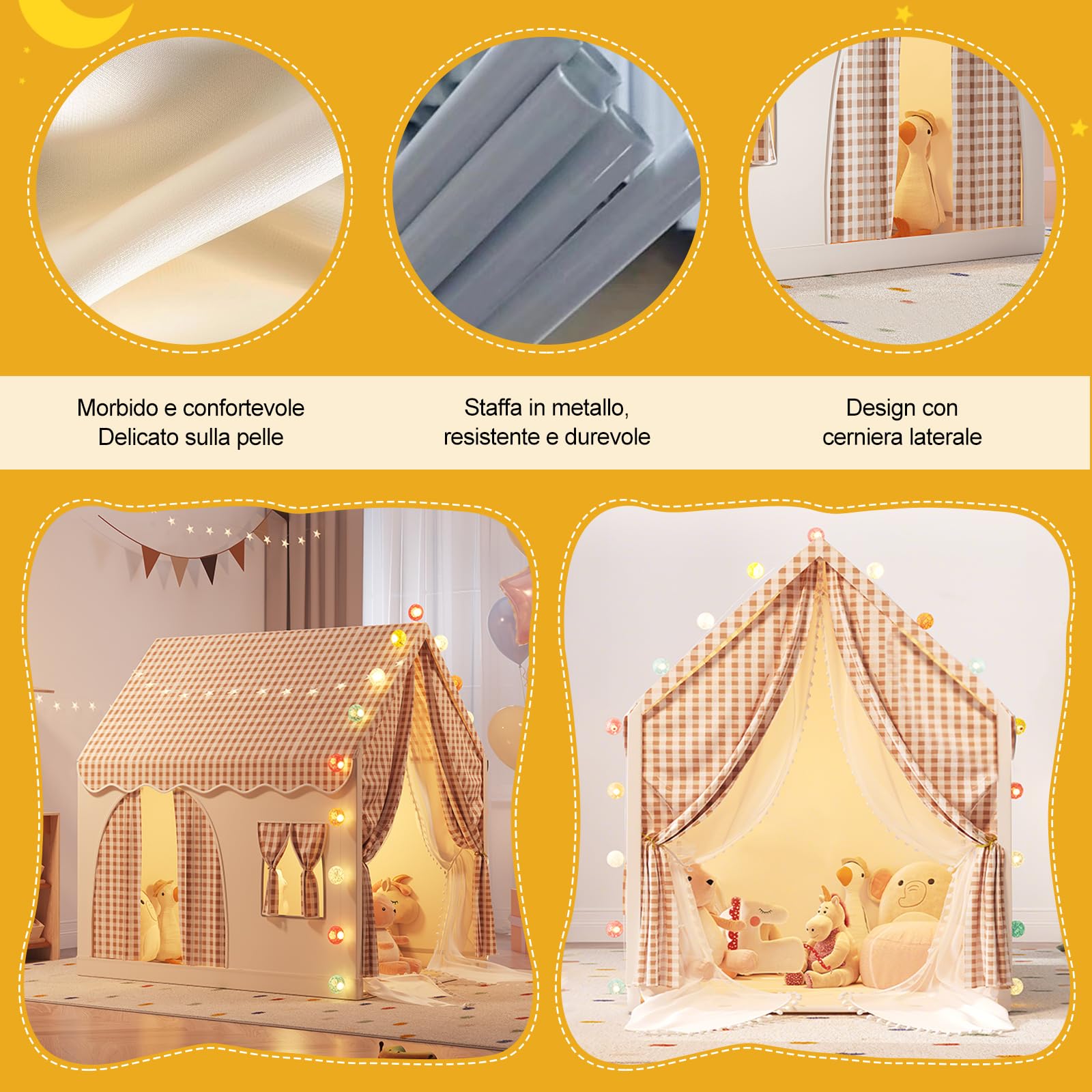Ergocar Tenda Per Bambini Da Interno Ed Esterno Con Doppia Porta Castello Luce Colorata Bandiera Nuvola Stella Adatta a Bambini Piccoli Ragazzi e Ragazze