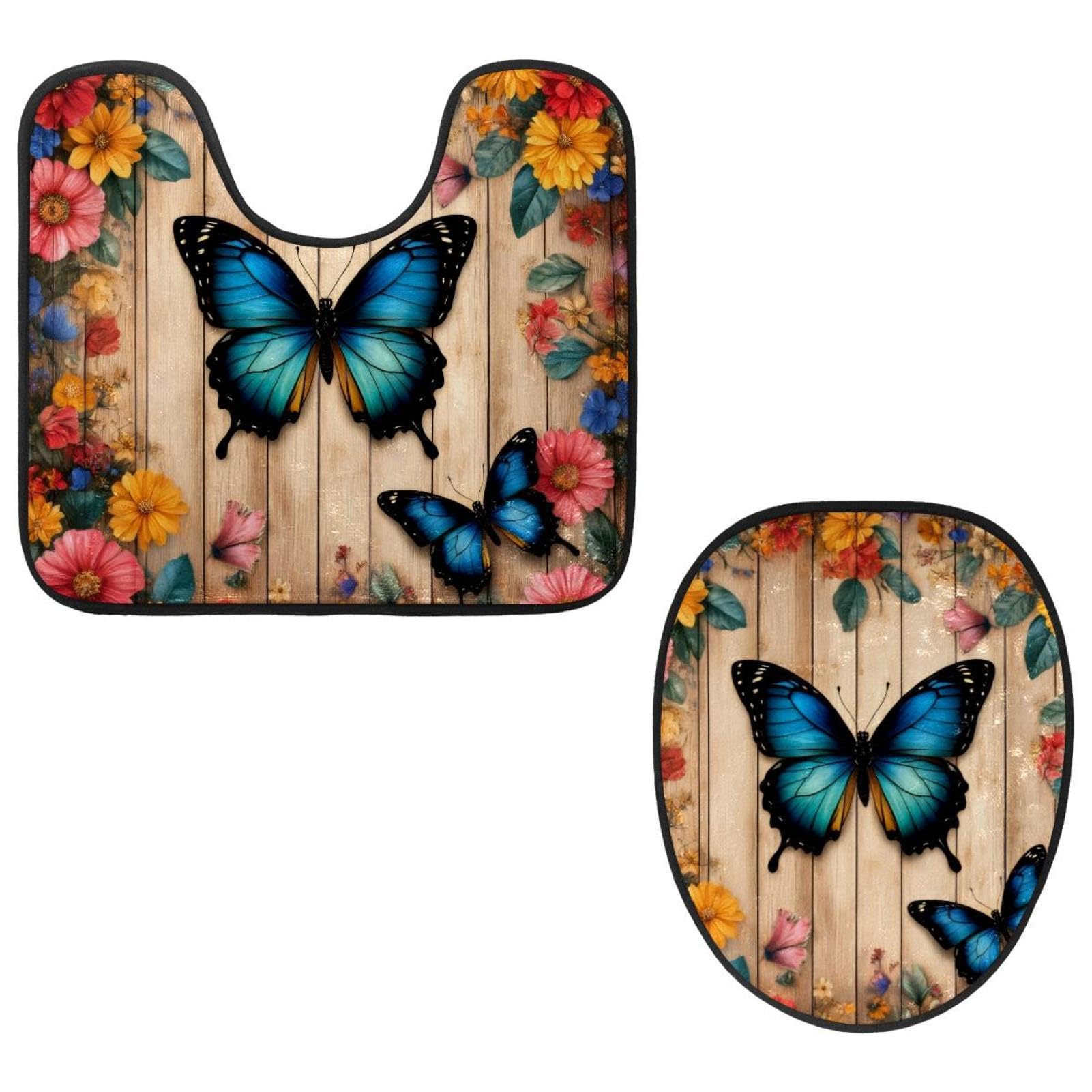 2 Pieces Flannel Toilet Contour Mat and Toilet Lid Cover, Soft Toilet Lid Cover Set Machine Washable Non Slip Contour Mat for Bathroom Decor Accessories