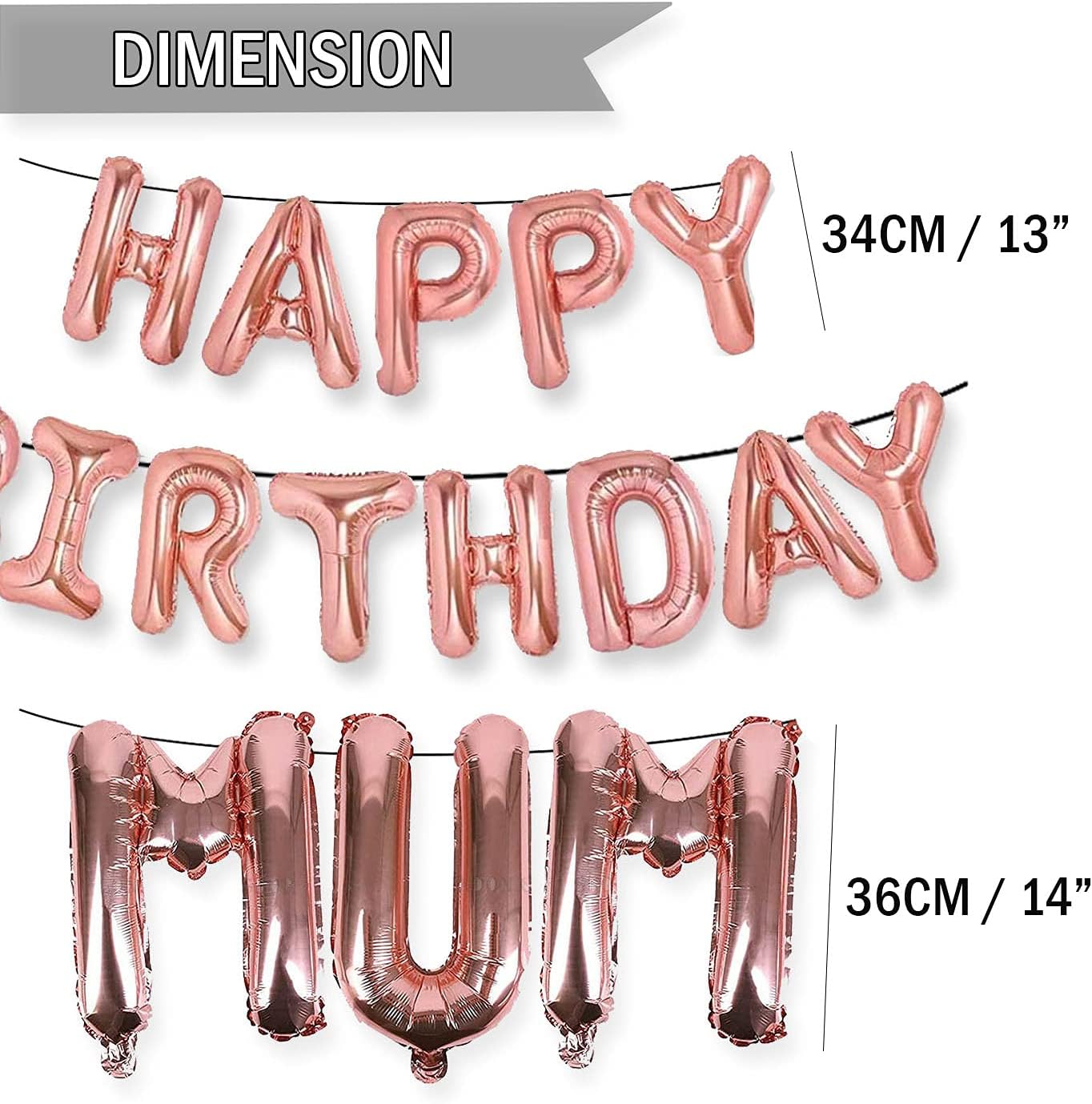 AKH® Happy Birthday Mum Balloon Decoration Set, Rose Gold - Image 3
