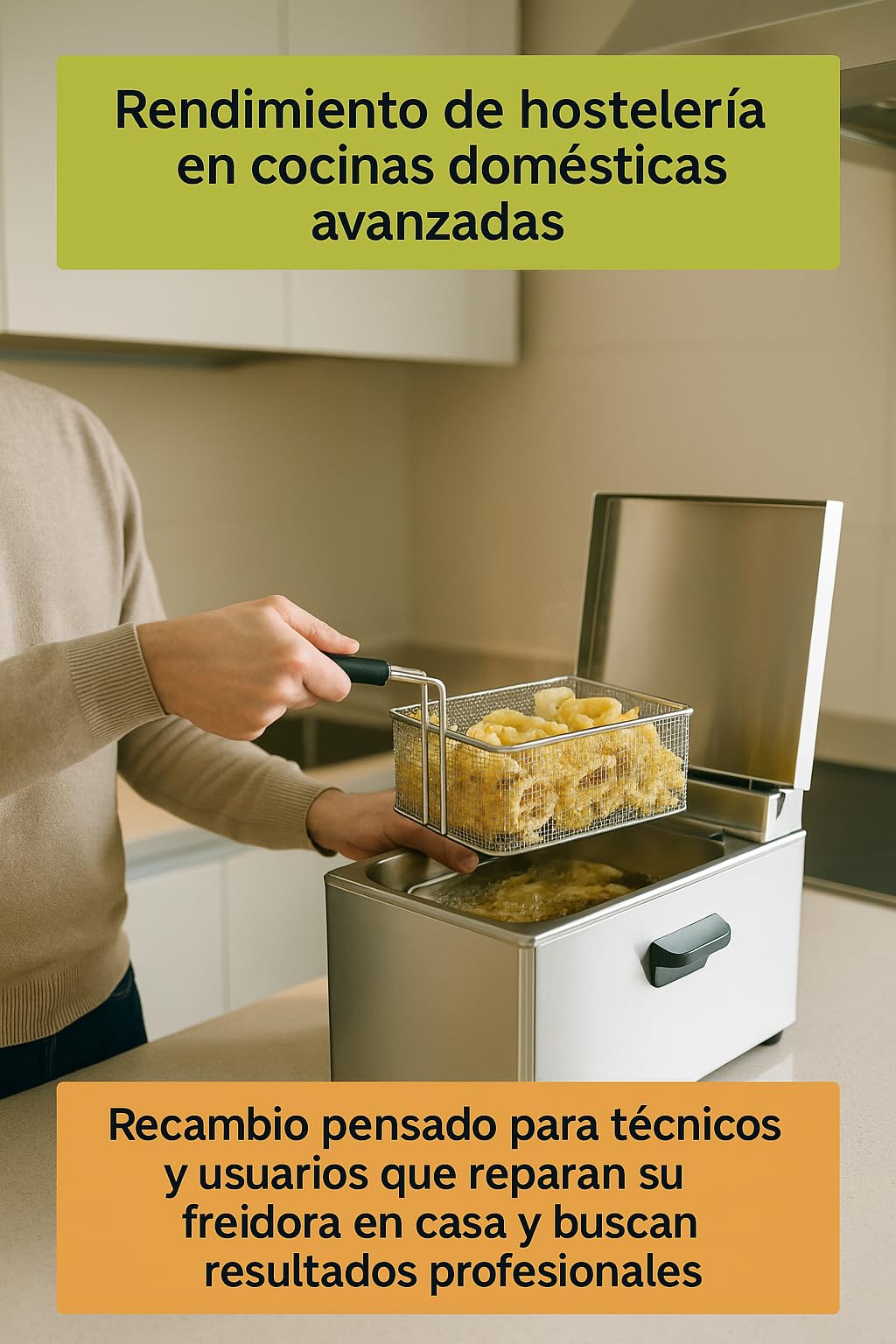 CubetasGastronorm ® Cesta Freidora 235x290x120 Mm Acero Cromado Mango Aislante Repuesto Industrial compatible con Elframo Gas Electrica Hosteleria Cocina Profesional Taller Reparacion y Hogar Pro