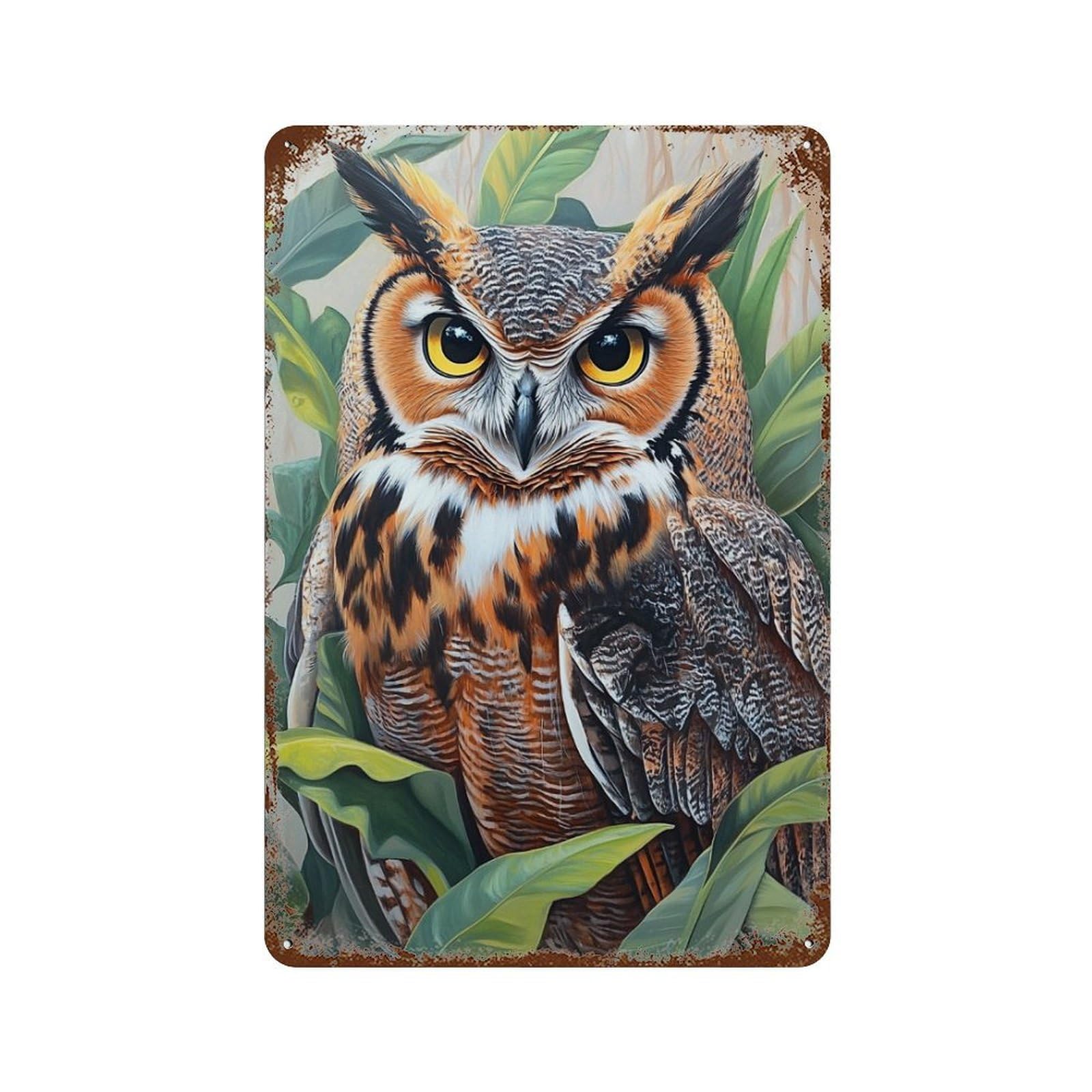 Retro Metal Sign Amazon Rainforest Owl 11.8"x7.9", Decorative Metal Wall Art for Pub, Kitchen And Man Cave Decor