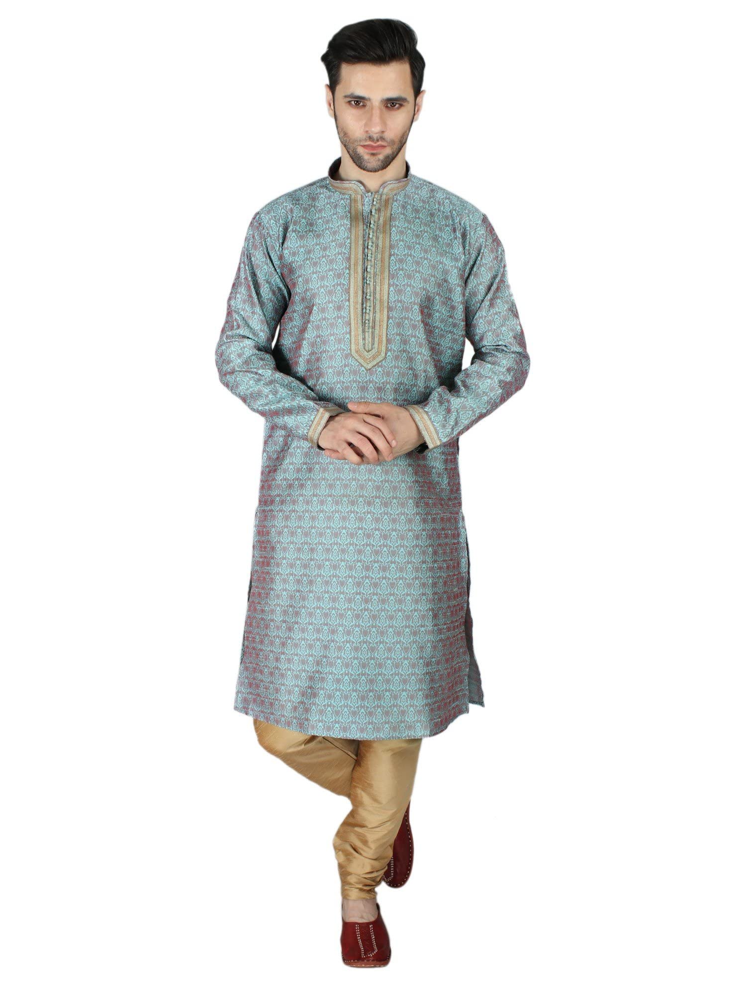 exotic india Jacquard Kurta Pajama Set With Zari Ornamentation On Placket-picture-20