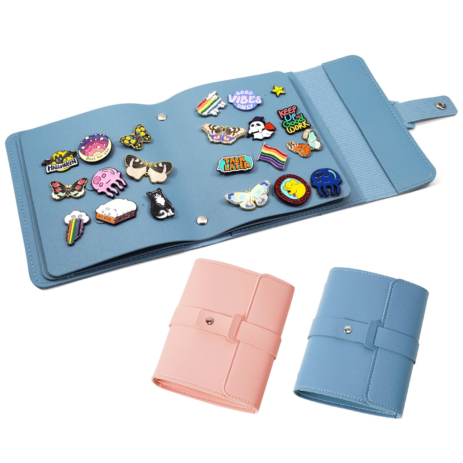 ChillpaperChillpaper Enamel Pin Display Book Collection Trading Book Portable Brooch Pins Holder Storage Organizer Case (2Pack Blue Pink)
