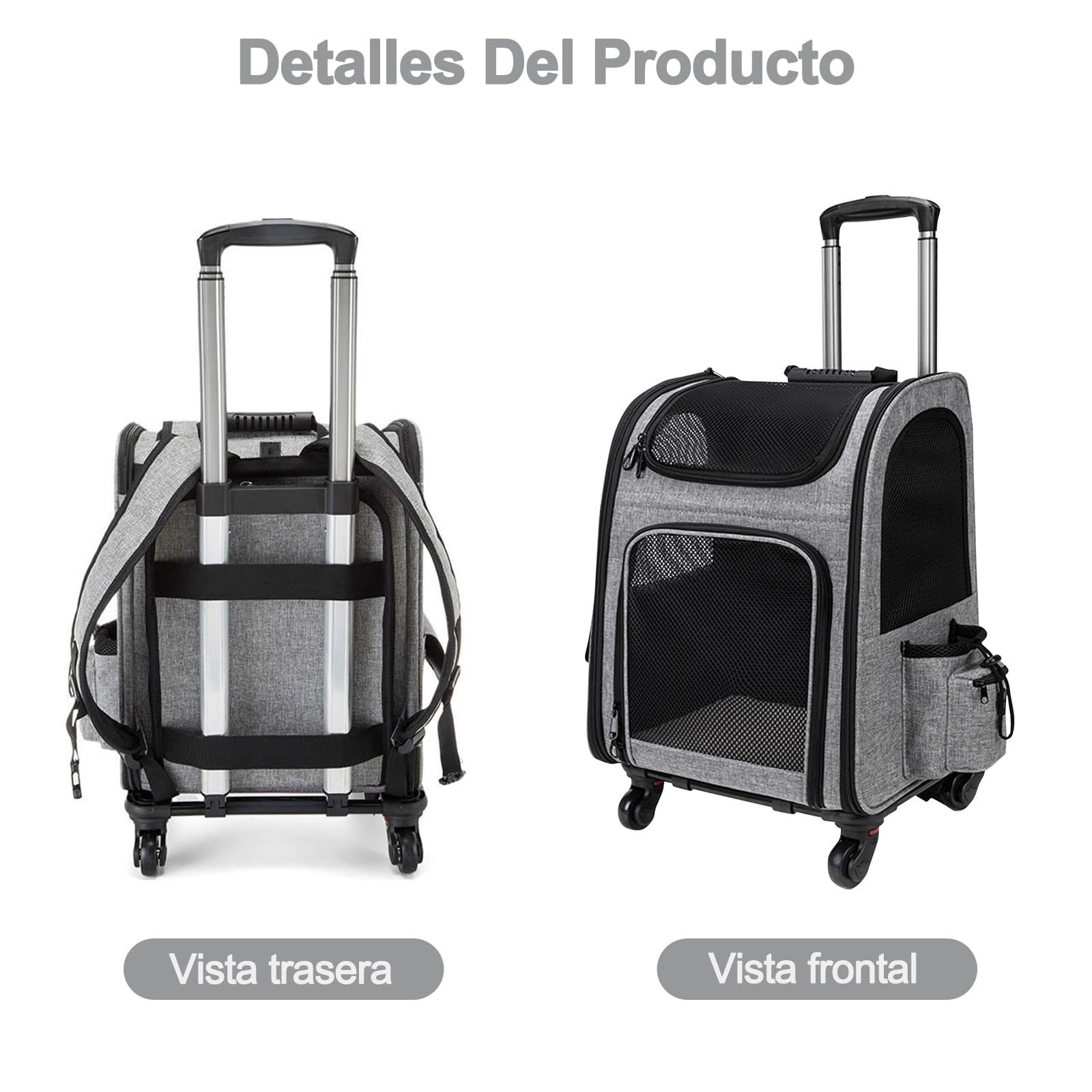 Galatée Cochecito para Mascotas, Mochila para Perros con Ruedas Extraíbles, Mochila para Perros Aprobada por Aerolíneas, Bolsa De Viaje para Mascotas con Ventanas De Ventilación De Malla(Gris)