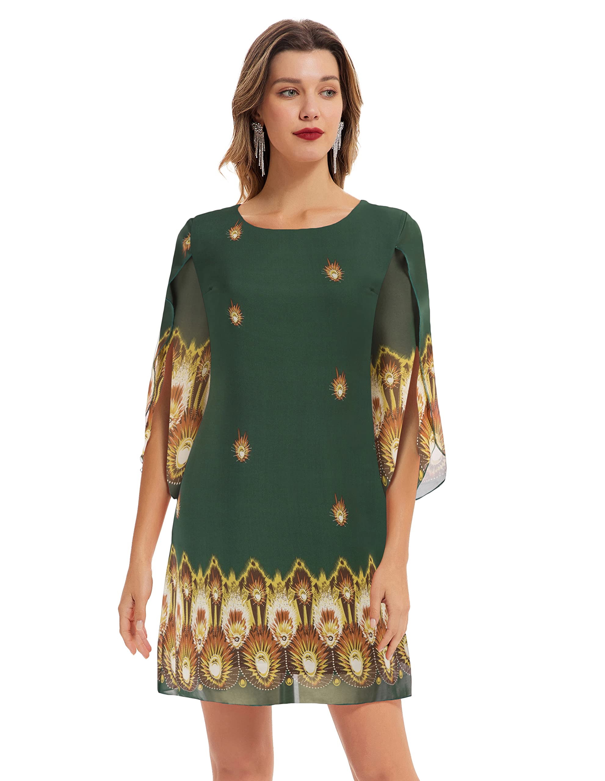 Women Chiffon Dresses 3/4 Sleeve Cocktail Dress for Party Wedding