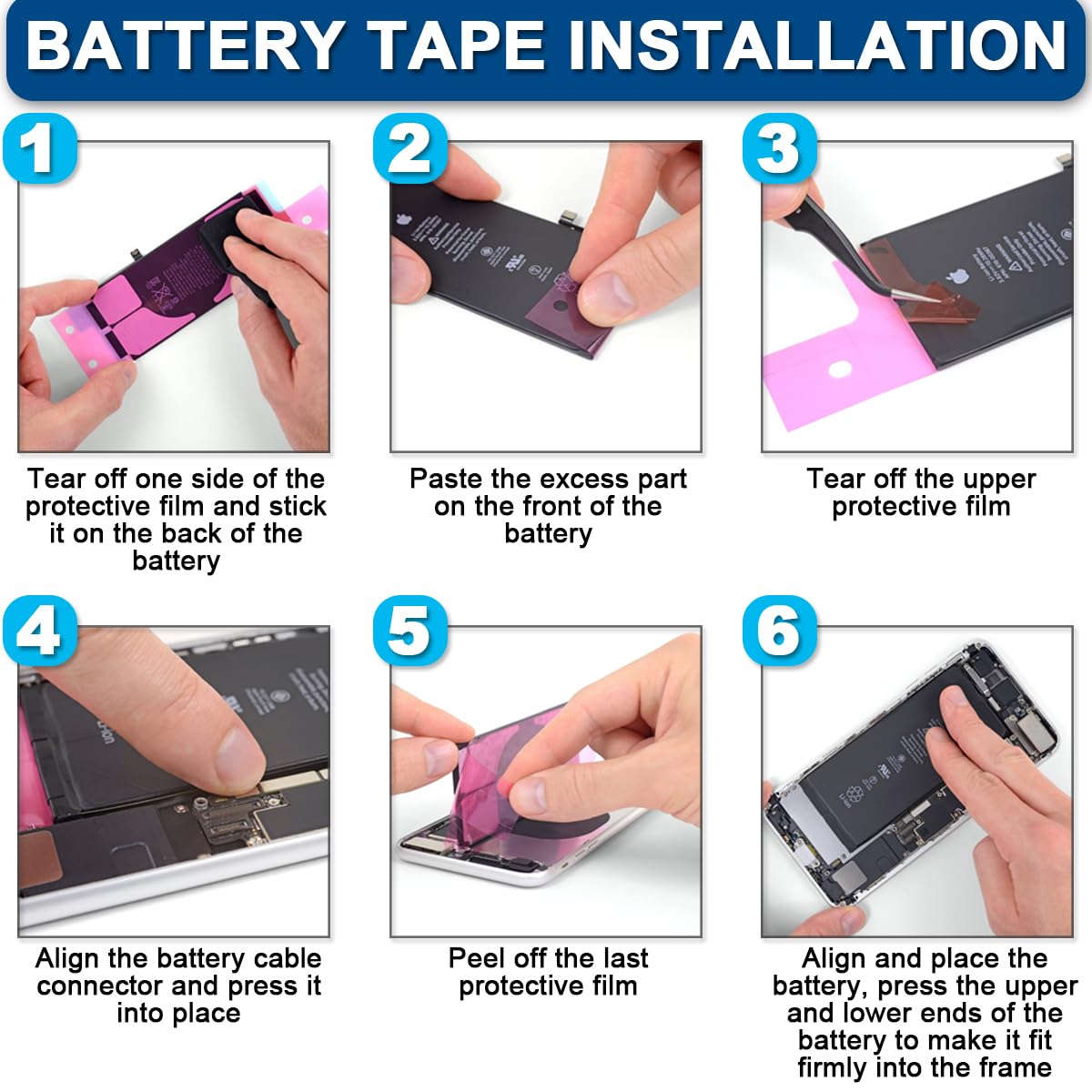 Adesivo per Adesivo Pre-Taglio Impermeabile da 7 Pezzi Compatibile con per iPhone 14 PRO, Adesivo sullo Schermo LCD e Nastro Adesivo per Colla a Batteria Interna (6,1 Pollici/Nero)