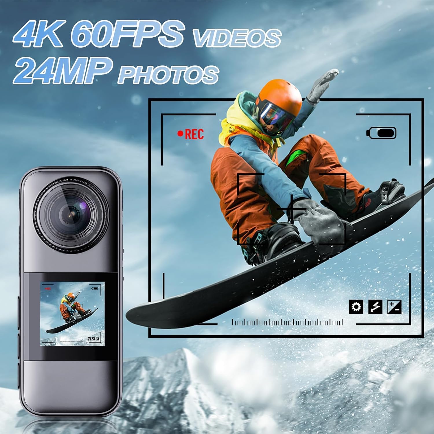 Xilecam Cámara Deportiva de Pantalla Dual 4K 60FPS WiFi Cámara Impermeable con Pantalla Táctil con Camara Moto y Accesorios de Montaje para Deportes Al Aire Libre y Ciclismo（Gris Metálico）