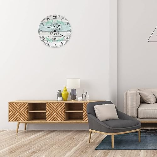 Miniatura 4 de Reloj de pared con texto en inglés "I Can Do All Things Through Christ Who Strengthens Me", inspirador versículo bíblico, decorativo, de madera, de