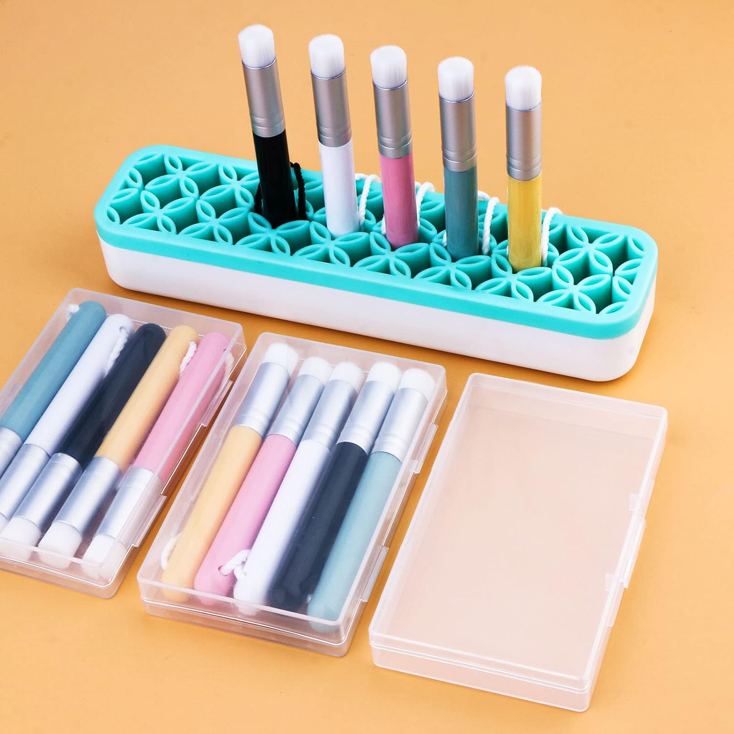 Yoseng 15 Pieces Mini Detailed Ink Blending Brushes for Card Making,Small Blender Art Blending Tool with Holder Sets,Use with Intricate Stencils,Deal with Small Details（Brush Head 0.5 inches）