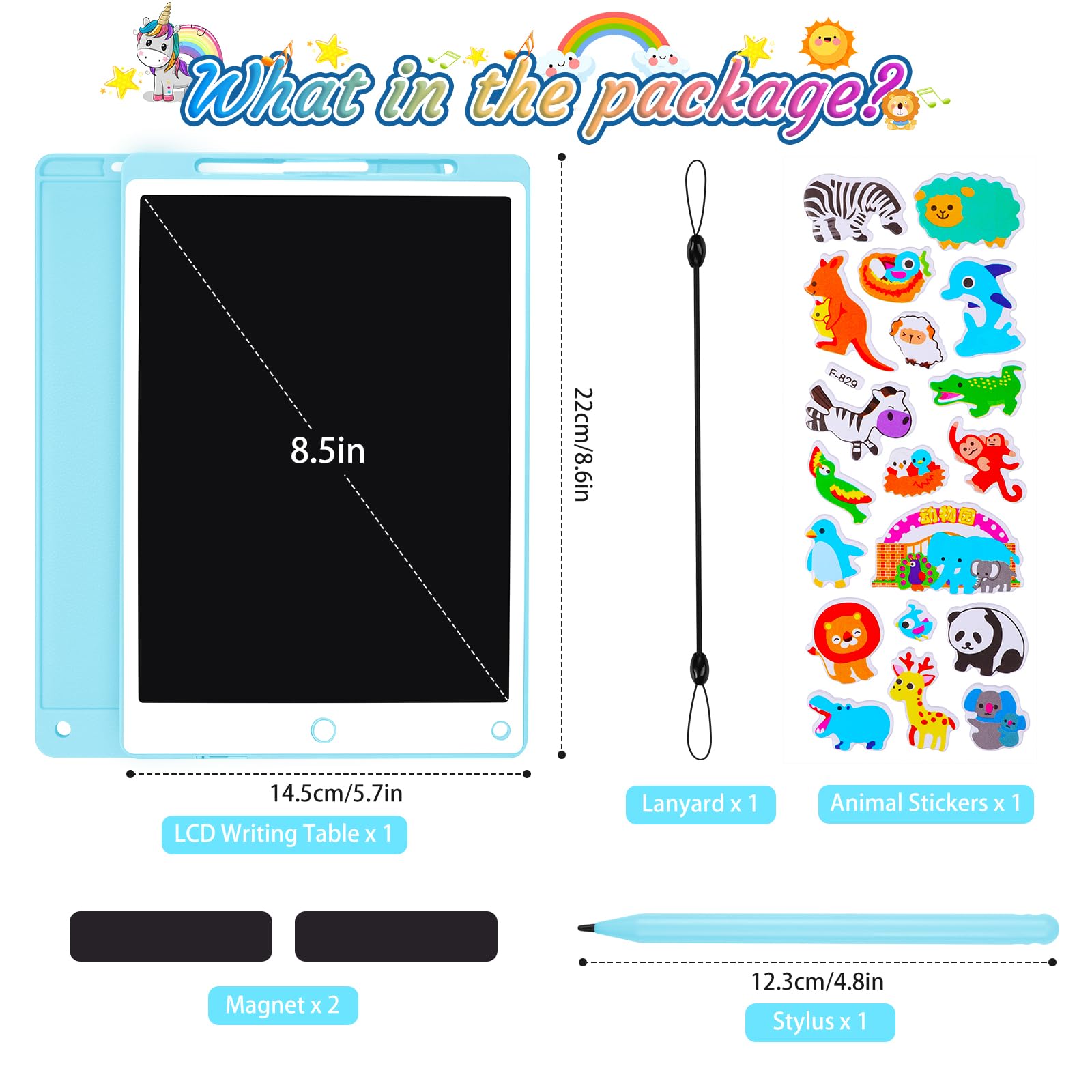 Damcyer Tavoletta Grafica LCD Scrittura, 8.5 Pollici Tavoletta Grafica Bambini con Scherm Pulsante Elimina e Interruttore Di Blocco Tavoletta Grafica Per Giochi Per 2 3 4 5 6 7 Anni, Blu