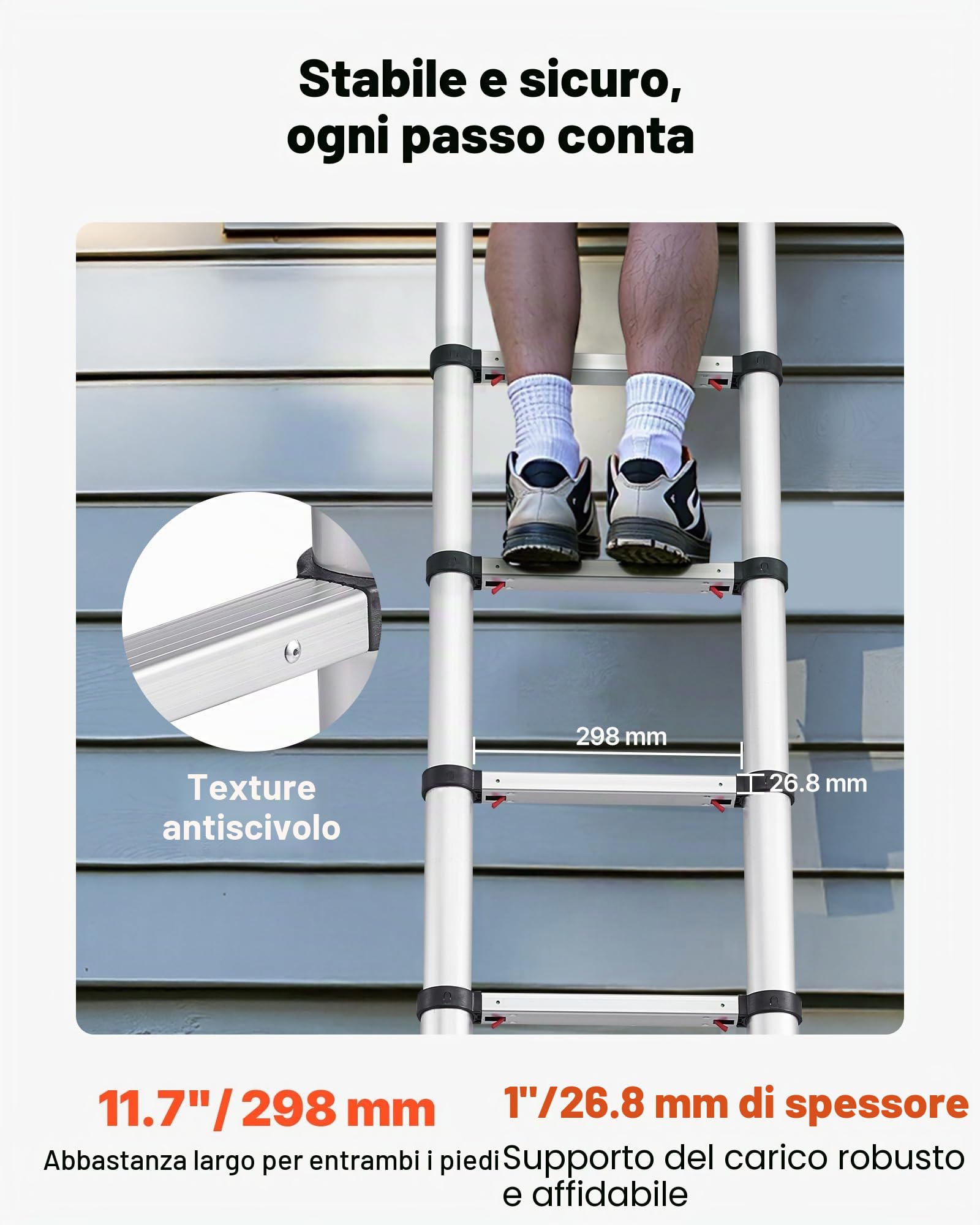 VEVOR Scala Telescopica da 3,8 m, Scala Estensibile Pieghevole Multiuso in Alluminio, Capacità Carico max. di 150 kg con Piedini Antiscivolo, per Casa, Lavori all'Aperto, Soffitta