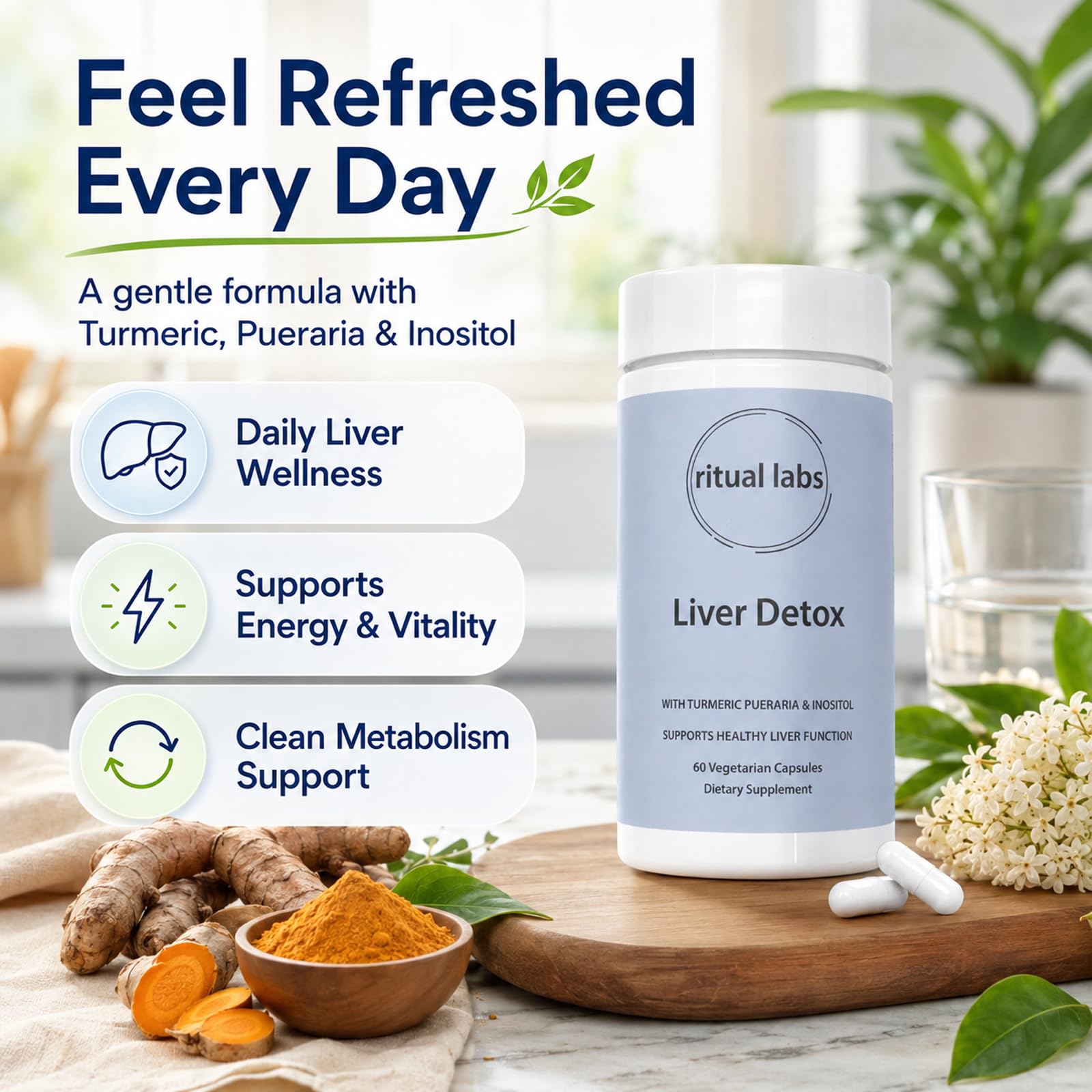 Liver Support, with Turmeric Pueraria & Inositol, Energy for Healthy Liver Function, Vegan, Gluten-Free, Natural Cleansing & Fat Metabolism, 120 Vegan Capsules — Amazon image 7