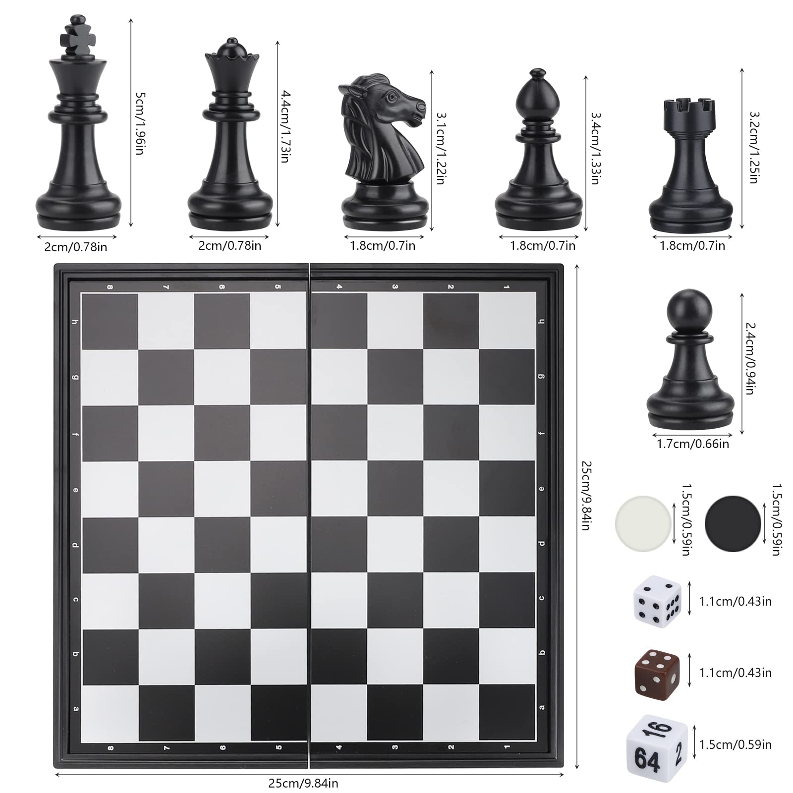 Zestaw szachów 3 w 1, backgammon, magnetyczna, przenośna, zestaw do zabawy, tradycyjna gra strategiczna dla dzieci/dorosłych (25 x 25 cm)