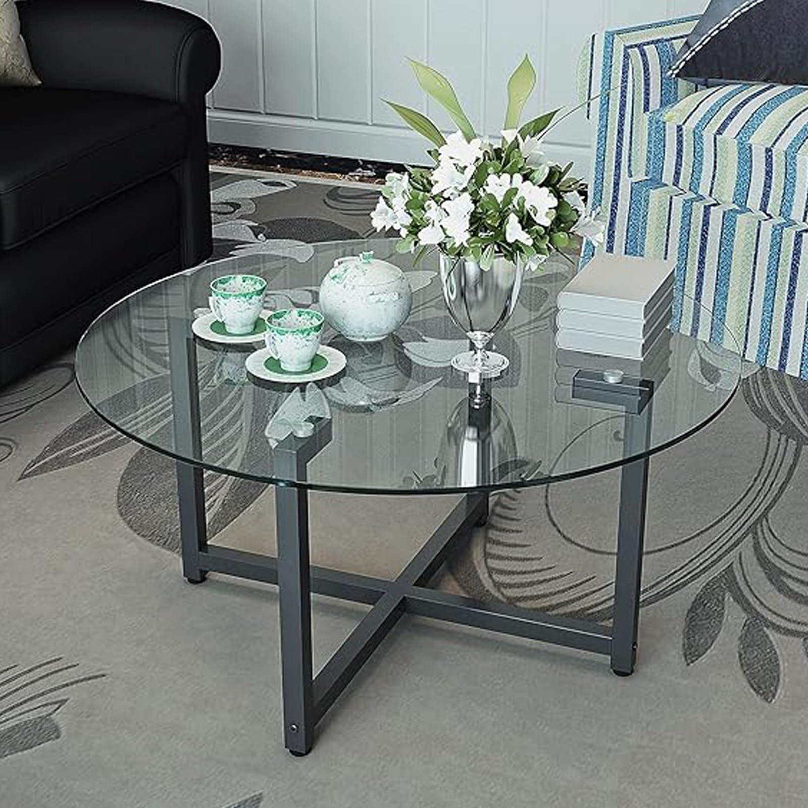 Parte Superior Redonda De Vidrio Para Mesa De Centro De Ratán, Tablero De Vidrio Templado De Alta Dureza, Resistente Al Calor De 0.354 In De Grosor, Parte Superior De Vidrio Biselado