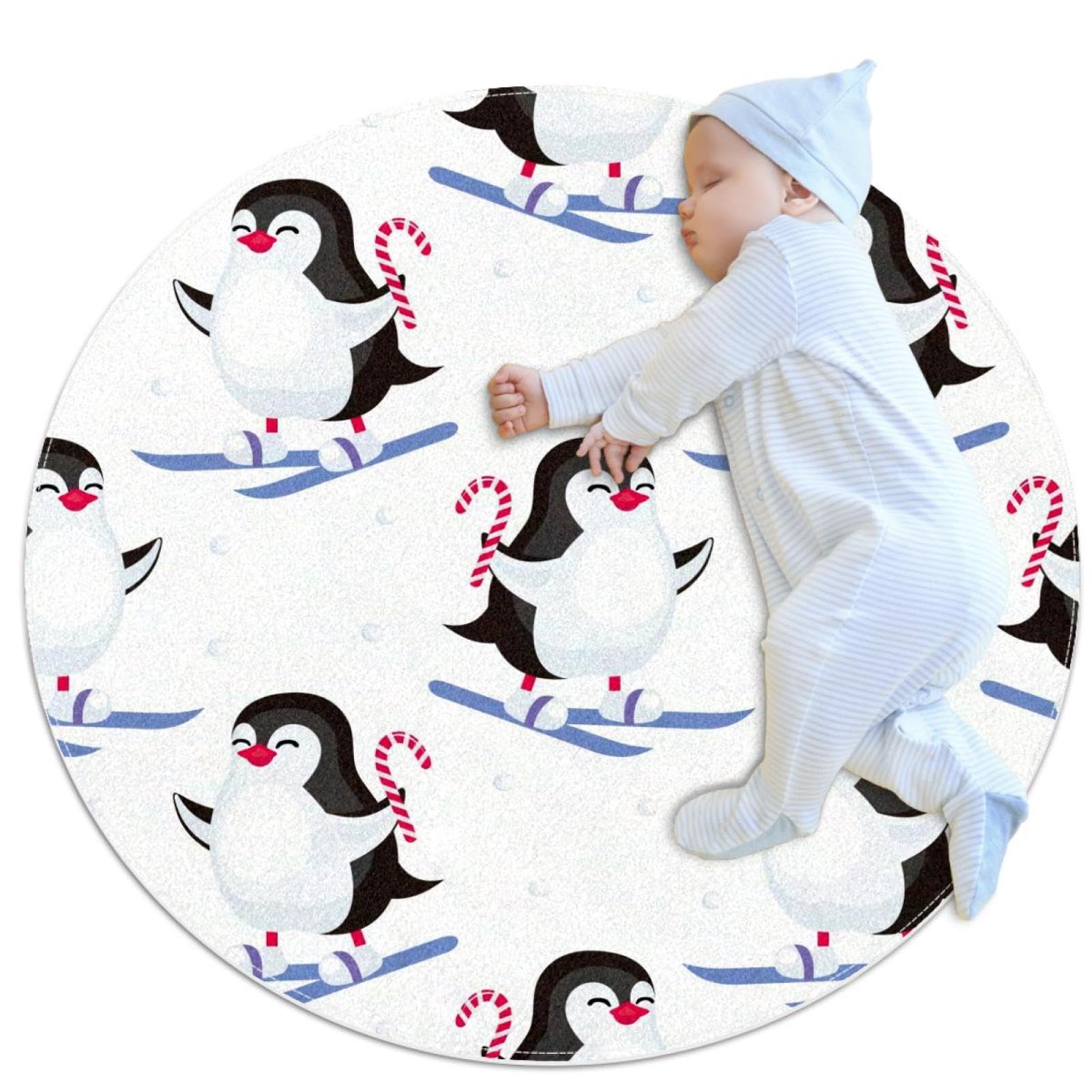 Tapis de salle de bain camomille et pingouin de ski pour chambre d'enfant