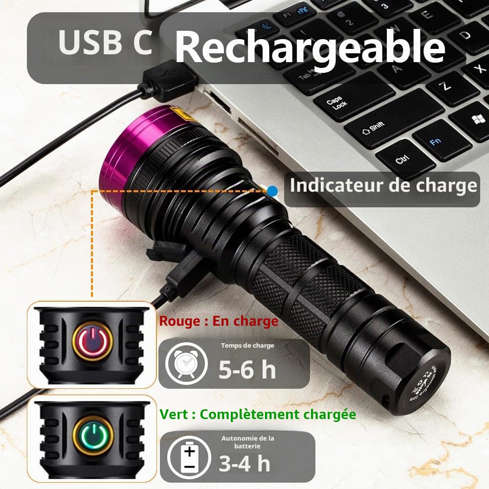 Alonefire SV18 12W Lampe Torche UV 365nm Puissante Rechargeable USB Ultraviolet Lumière Noire Détecteur d'Urine