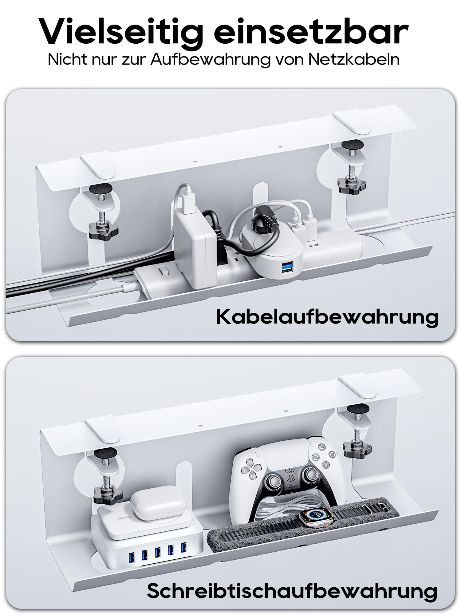 NODOCA Kabelmanagement unter dem Schreibtisch, Kabelkanal, Kabelkorb 43×15×12cm Weiß