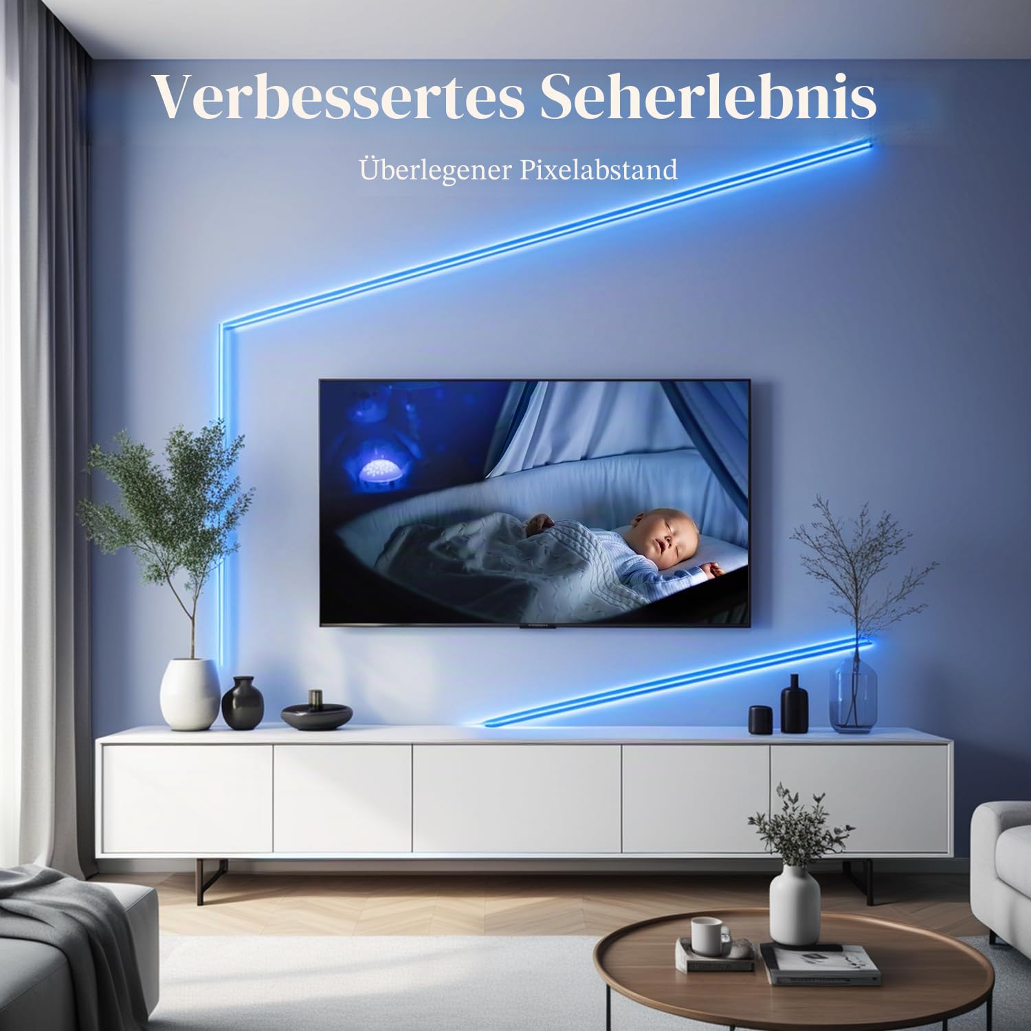iNextStation COB LED Streifen 10m Blau DC24V mit Netzteil und Fernbedienung | 8mm LED Strip Light CRI93+ Dimmbar Lichtleiste Selbstklebend für Schlafzimmer TV Wohnzimmer Küche Spiegel