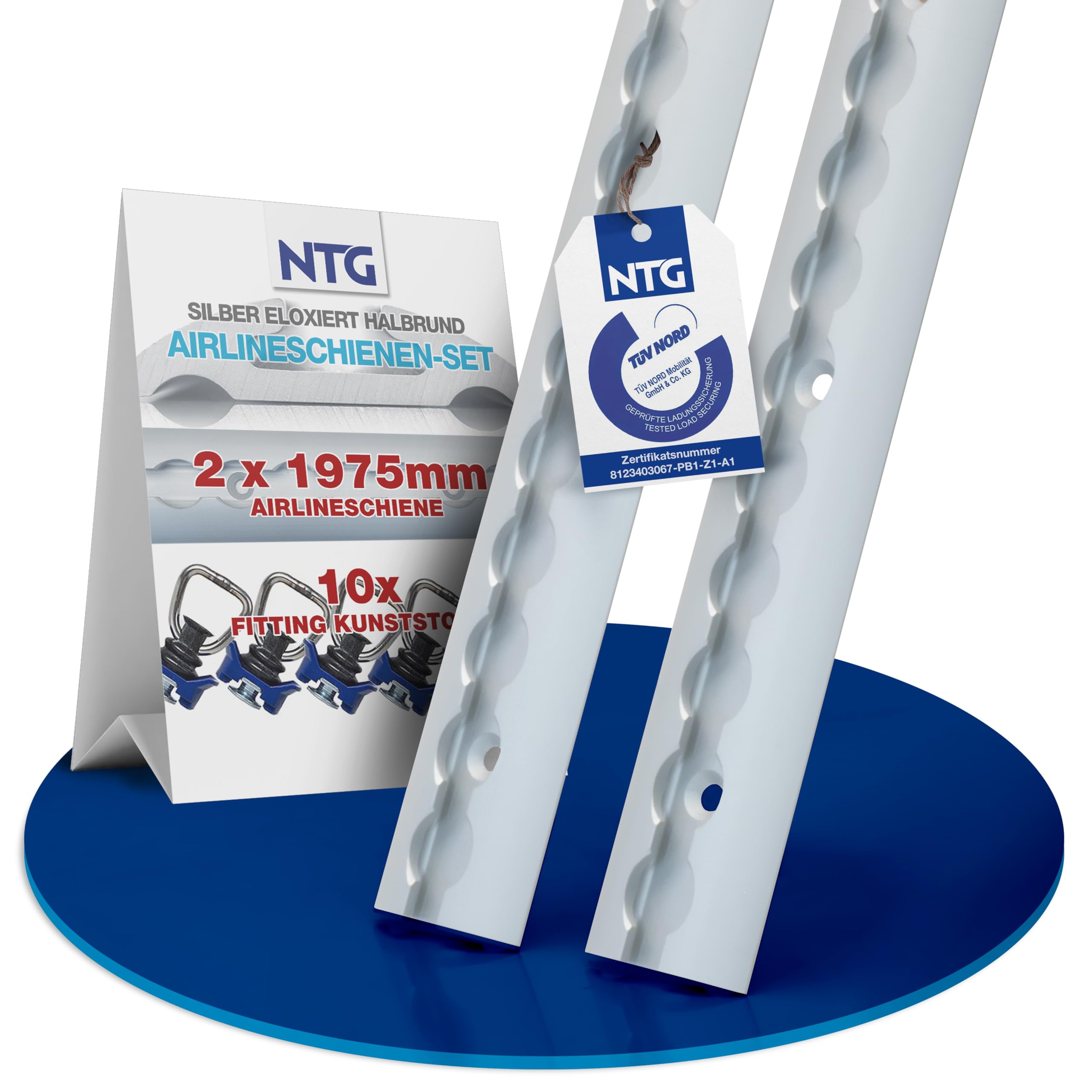 NTG Binario aereo rotondo in alluminio, forma semicircolare, con fori, set di protezione del carico | camion, camper, furgoni e rimorchi | guida di ancoraggio | argento anodizzato (LS.B25.SET2.1)