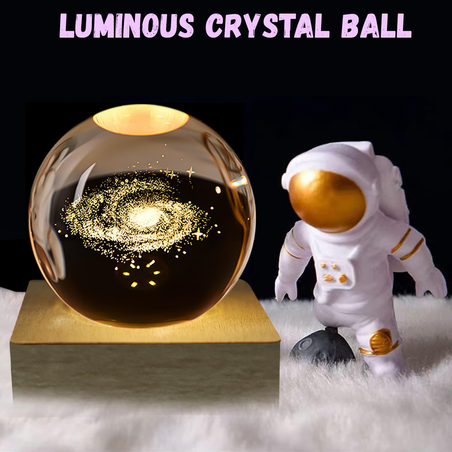 Nizirioo Sfera Di Cristallo 3D Con Luce Notturna E Supporto In Legno - Modello Via Lattea - 60 Mm - Alimentazione USB - Regalo Natale Compleanno