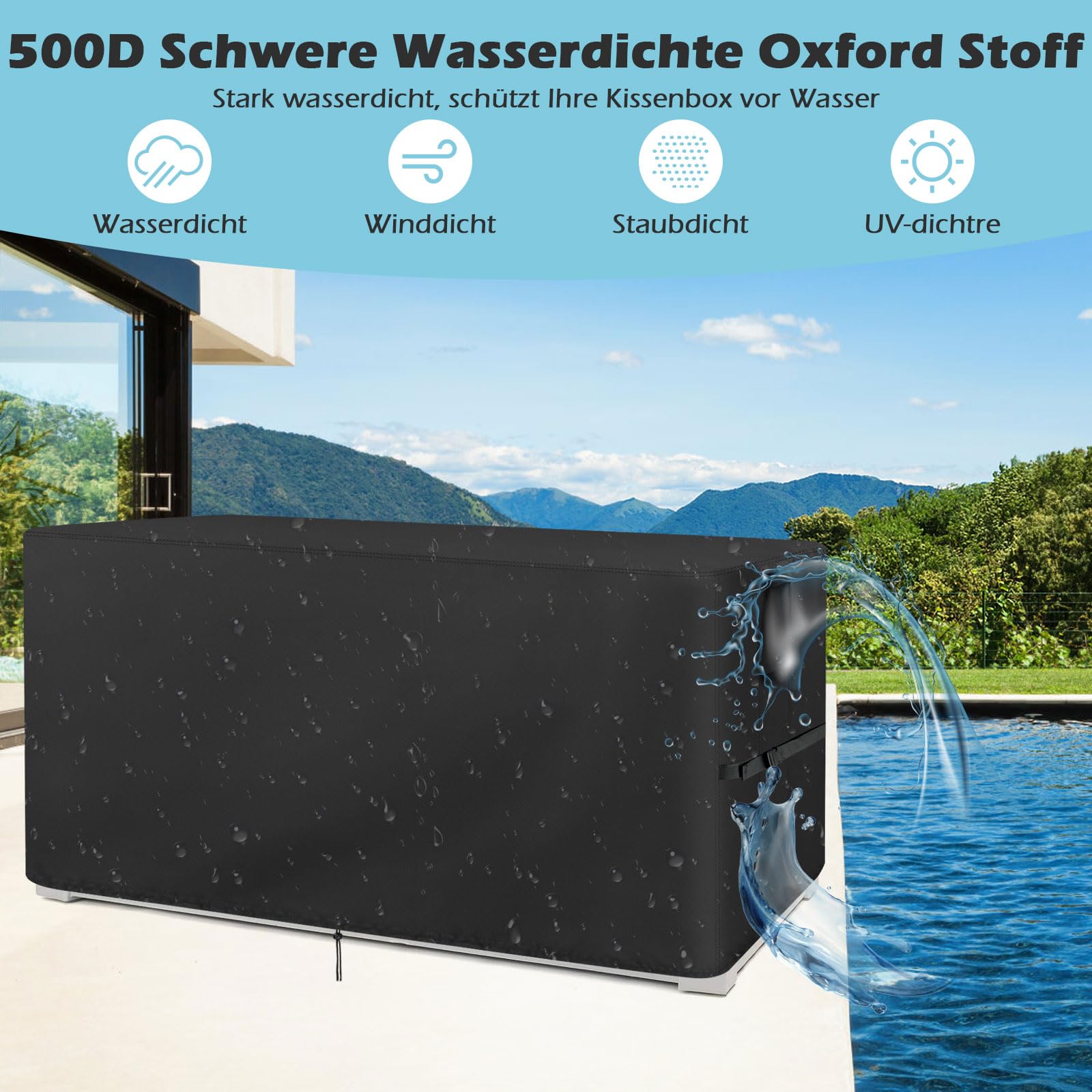 Gartenbox Abdeckung Wasserdichte Nur Abdeckung,500D Oxford Garten Kissentruhe Allzwecktruhe Kissenbox Abdeckung,Gartenbox Schutzplane Abdeckungen,125 * 64 * 60cm