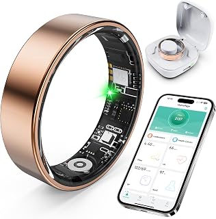 SARUNN ER Smart Ring with Sleep Monitoring, Step Counting, Heart Rate, Blood Oxygen for iPhone and Android, No Subscription Fee, IP68 Waterproof Health Tracker (Rose Gold, 8)