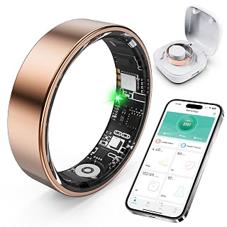 Smart Ring with Sleep Monitoring, Step Counting, Heart Rate, Blood Oxygen, Blood Pressure for iPhone and Android, No Subscription Fee, IP68 Waterproof Health Tracker (Rose Gold, 7) - Amazon product rated Grade C