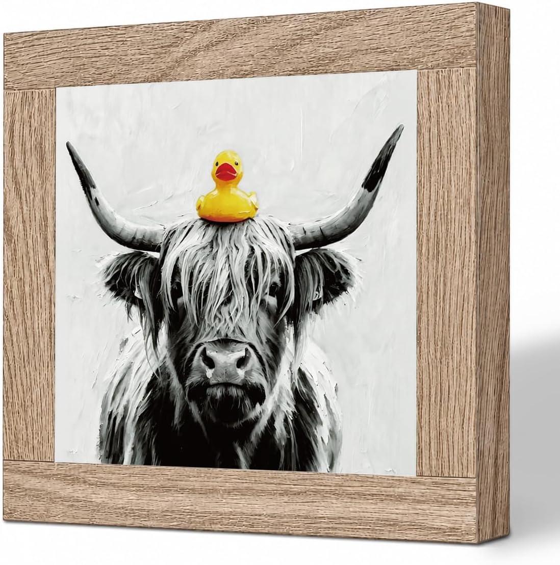 Highland Cow Bathroom Sign, Farmhouse Bath Shelf Decoration, Cute Farmhouse Animal Bath Shelf Decor for Guest Bath Toilet and Restroom Shelf, 5.9 x 5.9 Inch