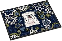 Vista 187 de Caroline's Treasures BB1449JMAT - Tapete de bienvenida de carlino negro, 24 x 36 pulgadas, tapete azul para puerta delantera, para interiores
