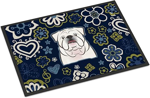 Miniatura 187 de Caroline's Treasures BB1449JMAT - Tapete de bienvenida de carlino negro, 24 x 36 pulgadas, tapete azul para puerta delantera, para interiores