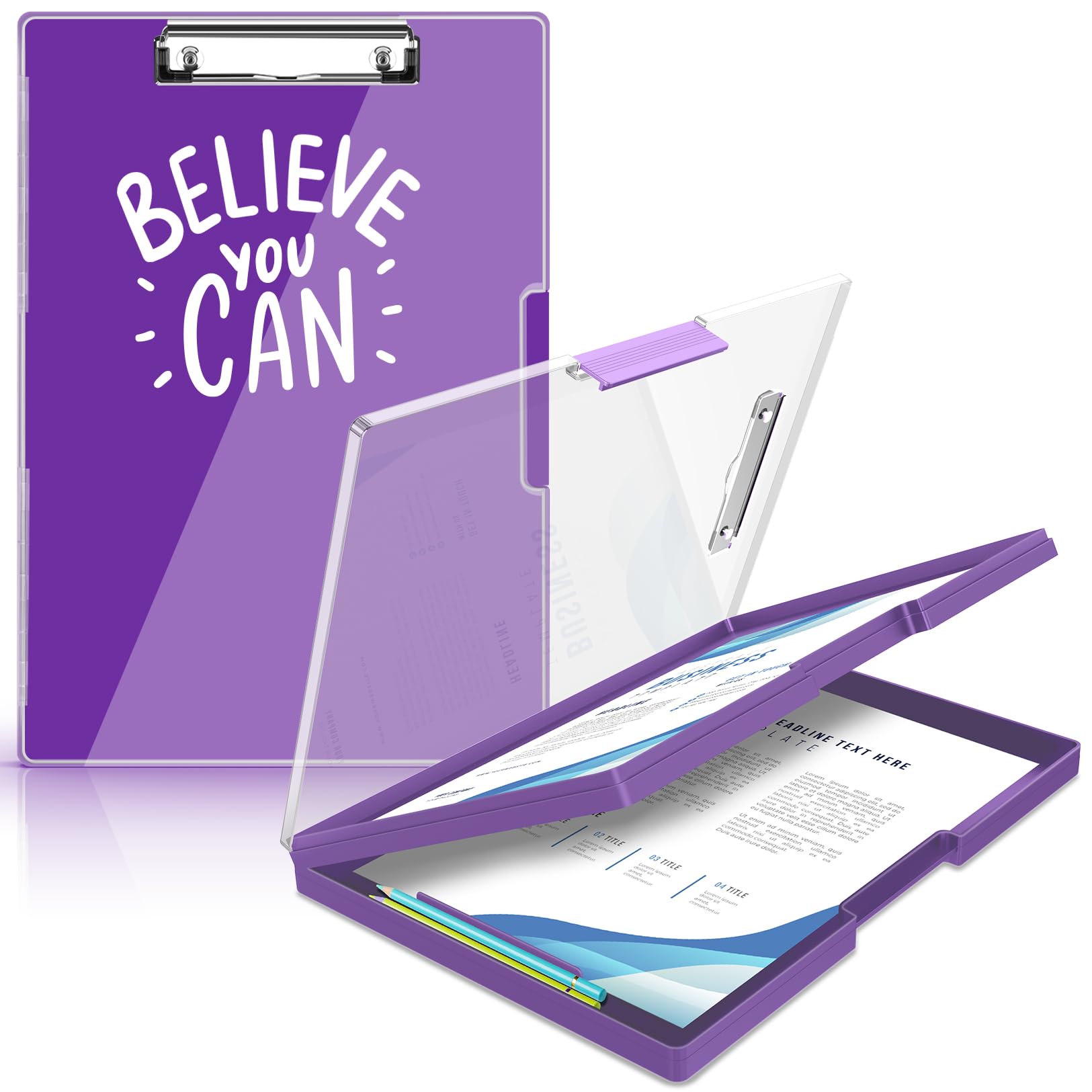 Sooez Clipboard with Storage, Cleaview Clip Boards 8.5x11 with 2 Storage, Dry Erase Plastic Nursing Clipboard, High Capacity Clipboard Folder for Teacher Nurse, School Office Supplies, Purple