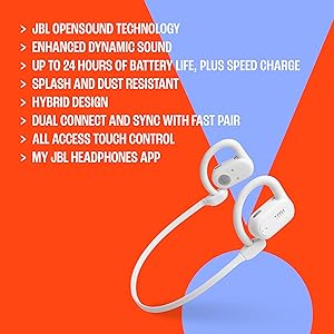 JBL SoundGear Sense - True Wireless Open-Ear Headphones, OpenSound Technology, Splash and dust Resistant, 4 mics for Crisp, Clear Calls, Up to 24 Hours of Battery Life, Plus Speed Charge (White)
