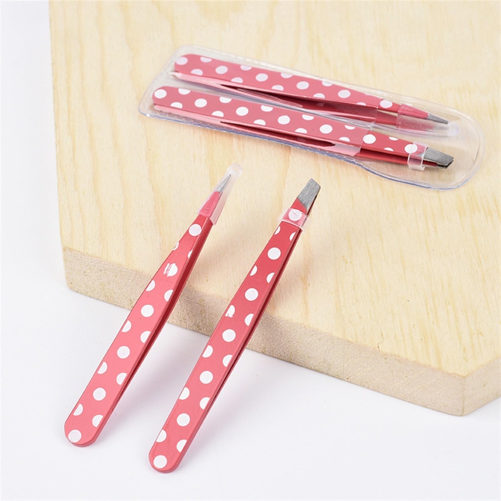 JINGYAN Pęsety Hair Removal Tweezers Eyebrow Clips Pink Dots Slanted Flat Tip Point Eye Brow Makeup Beauty Tool Set