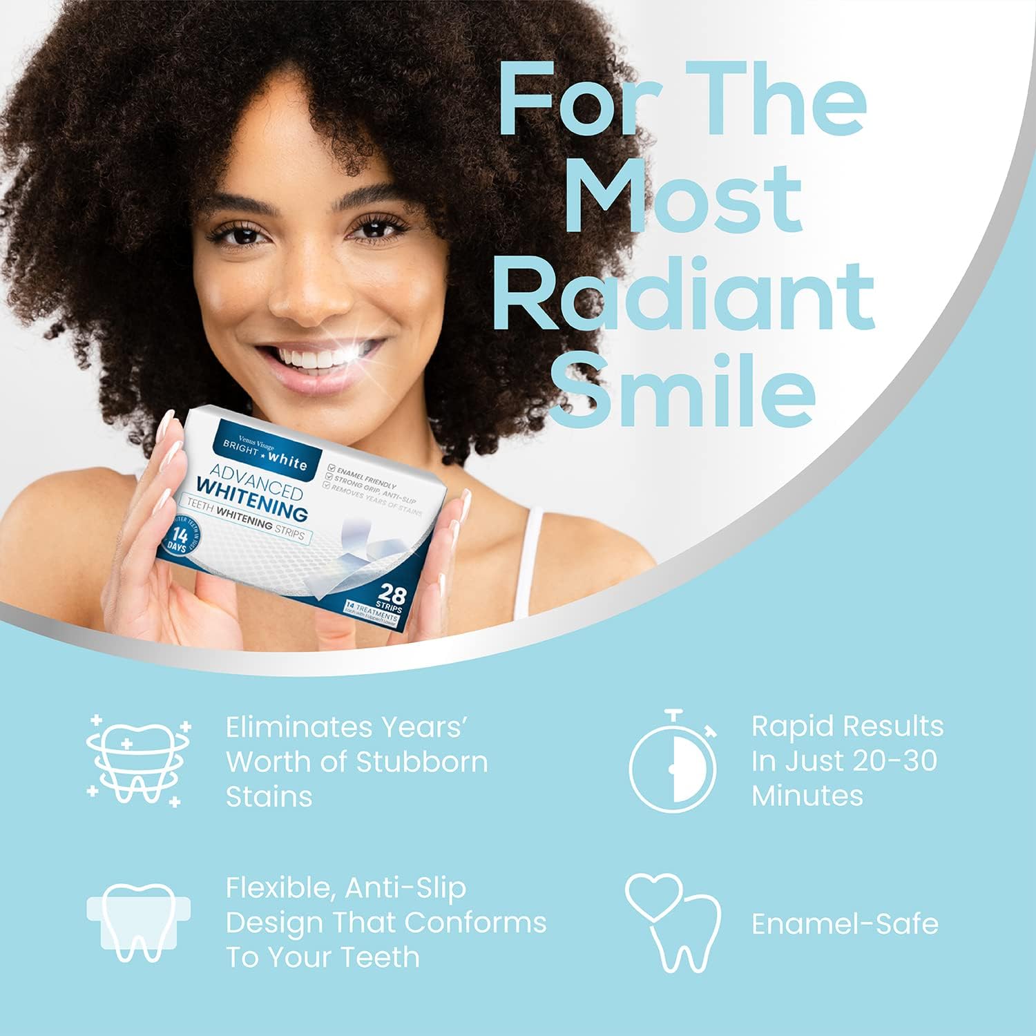 Venus Visage Teeth Whitening Strips 28 Strips (14 Pack), Professional Effects, Dental Kits, Teeth Whitening Strip Kit, Reduced Sensitivity White Strips for Teeth Whitening, Whitening Strips Kit (Mint) : Beauty & Personal Care
