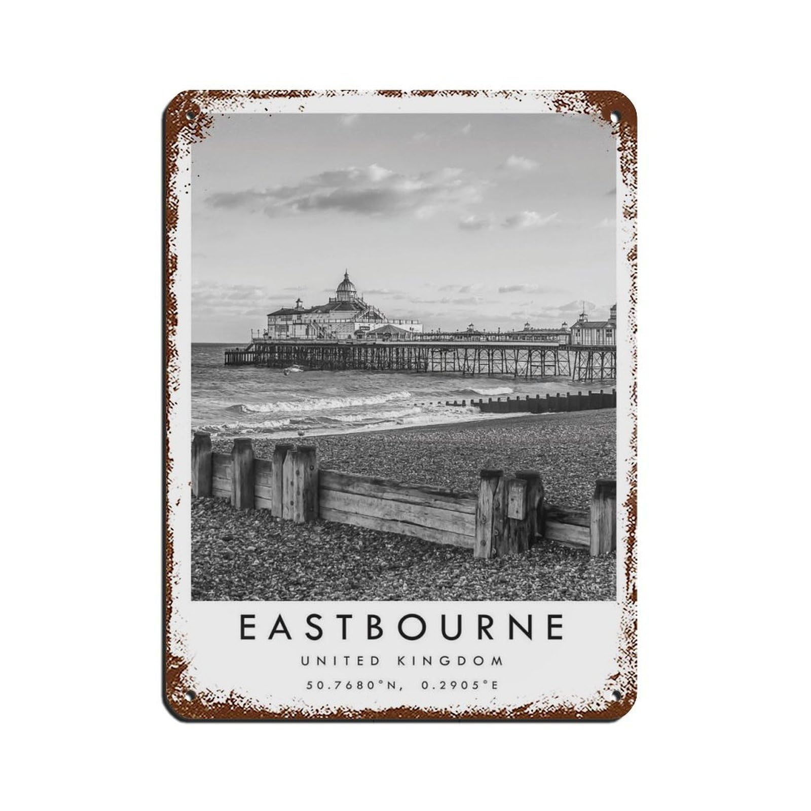 Lxwnze 30L X 40W Cm Eastbourne Travel, Eastbourne Poster Tin Sign Vintage Metal Pub Club Cafe Bar Home Wall Art Decoration Poster Retro 12X16inch(30X40cm)