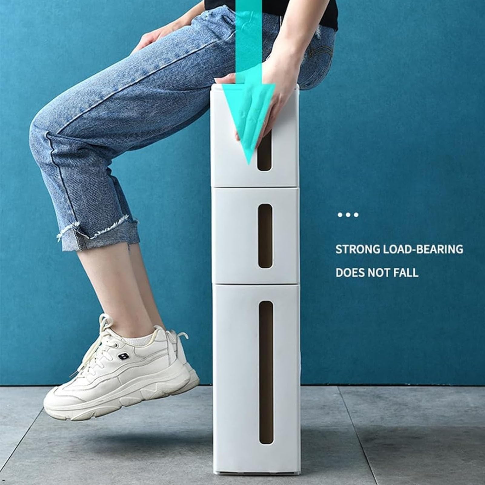 Scaffale stretto da cucina a 4 ripiani con cassetti, mensola in plastica salvaspazio per piccoli spazi, bagno, soggiorno, camera da letto, soluzione di archiviazione efficiente